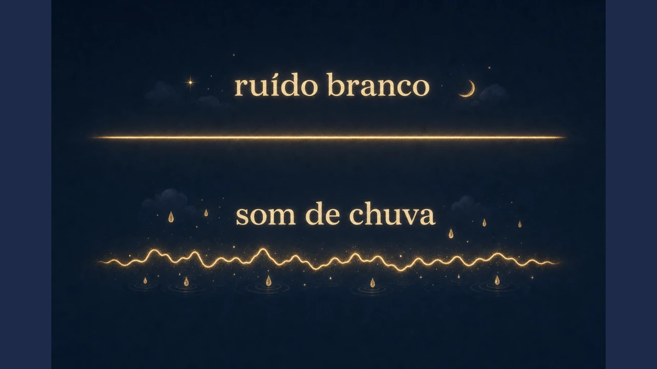 Diagrama comparando a linha lisa do ruído branco com a linha texturizada do som de chuva.