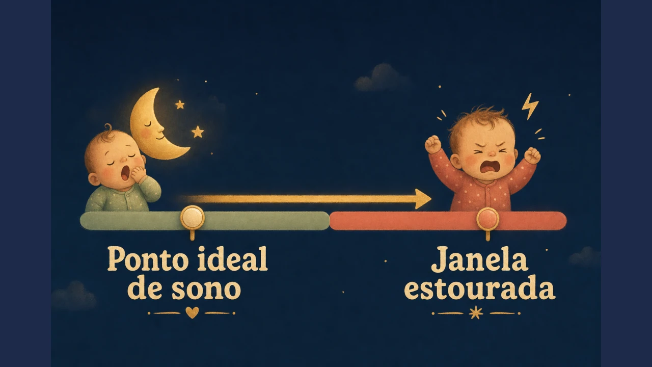 Linha do tempo comparando o ponto ideal de sono e a janela de sono já estourada.